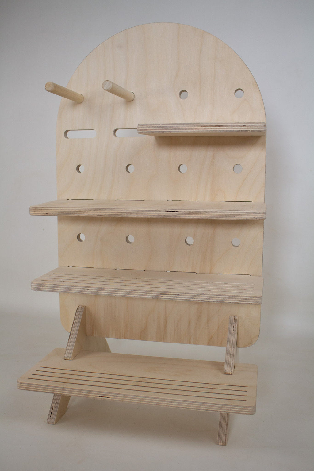 Summit Compact Tabletop Display – Handmade Wood Rack with Shelves & Pegs, Portable Flat-Pack Organizer for Vendors, Craft Fairs and Retail