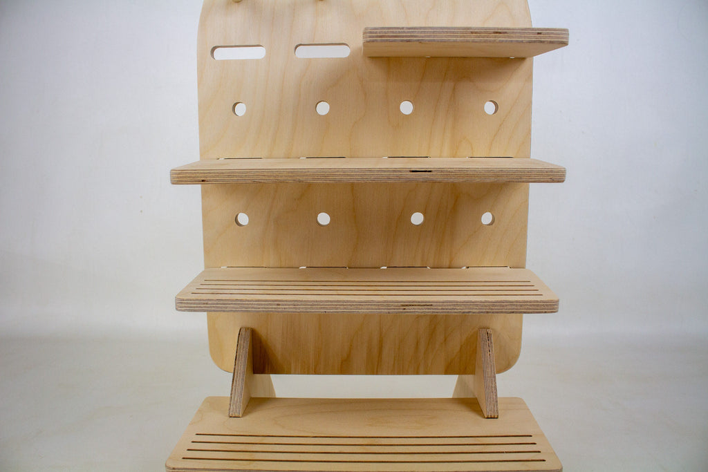 Summit Compact Tabletop Display – Handmade Wood Rack with Shelves & Pegs, Portable Flat-Pack Organizer for Vendors, Craft Fairs and Retail