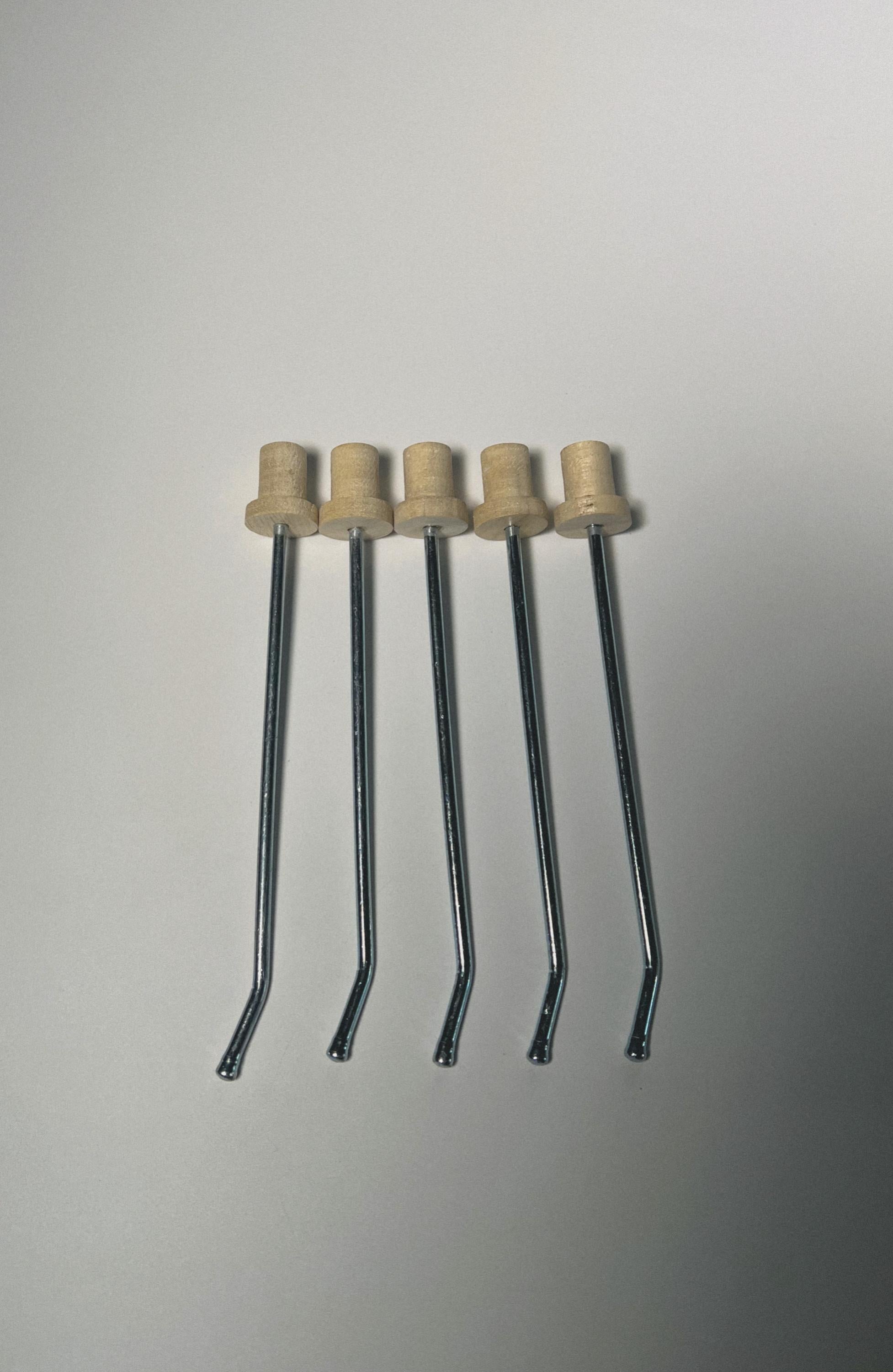 Set of 5 Handmade 5-Inch Metal Display Pegs with Wooden Inserts - Secure Curved Design, 0.14” Diameter with Ball Tip