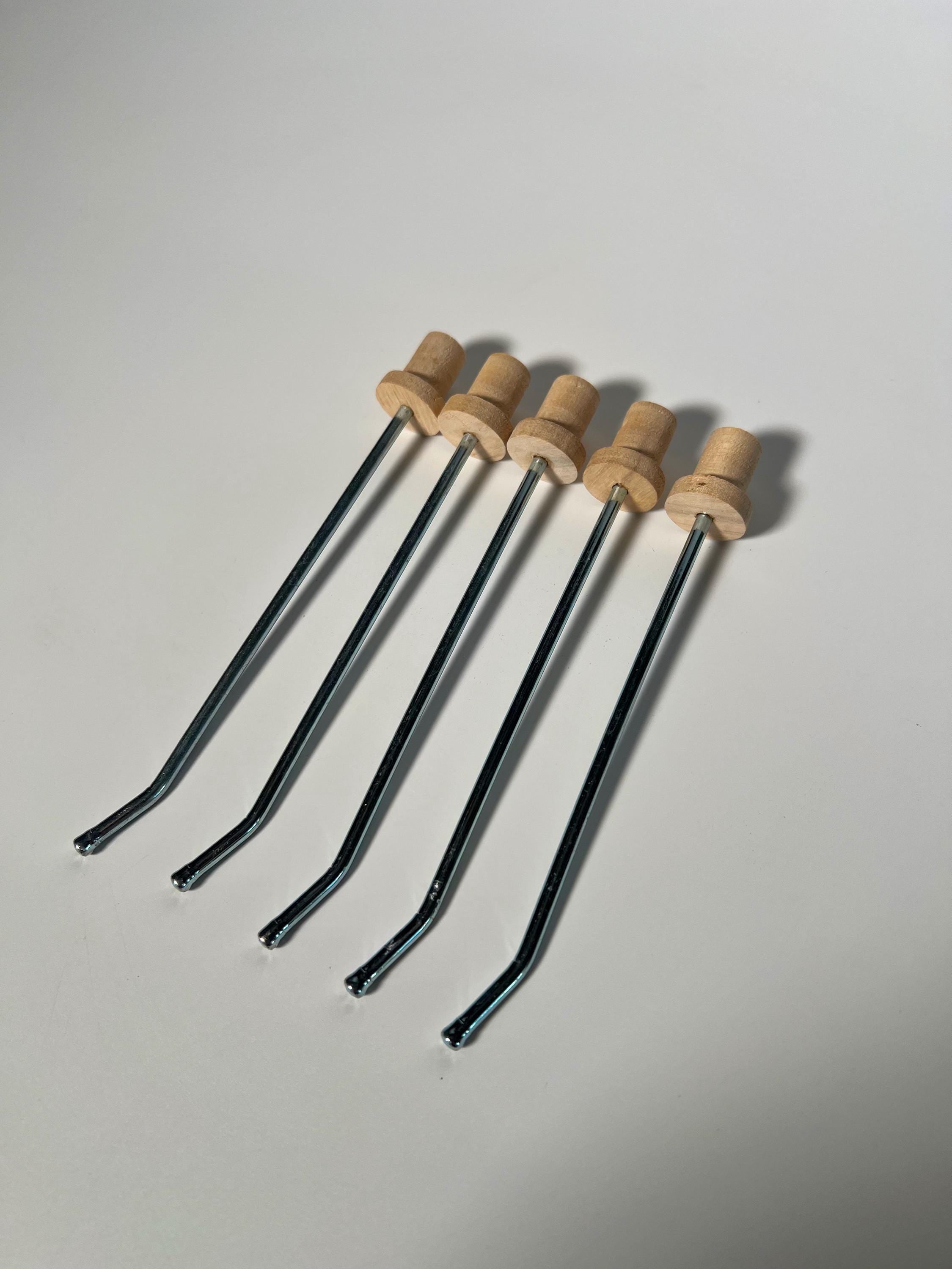 Set of 5 Handmade 5-Inch Metal Display Pegs with Wooden Inserts - Secure Curved Design, 0.14” Diameter with Ball Tip