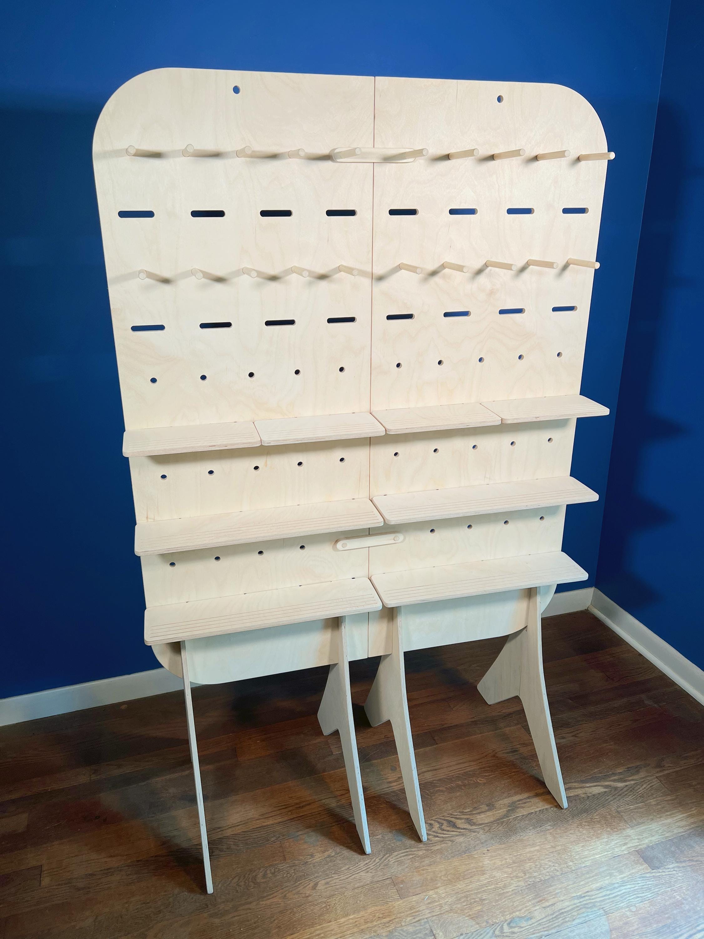 Side-by-Side Floor Display – Modular Wood Pegboard Rack with Shelves & Pegs, Flat-Pack Booth Organizer for Craft Fairs And Retail Vendors