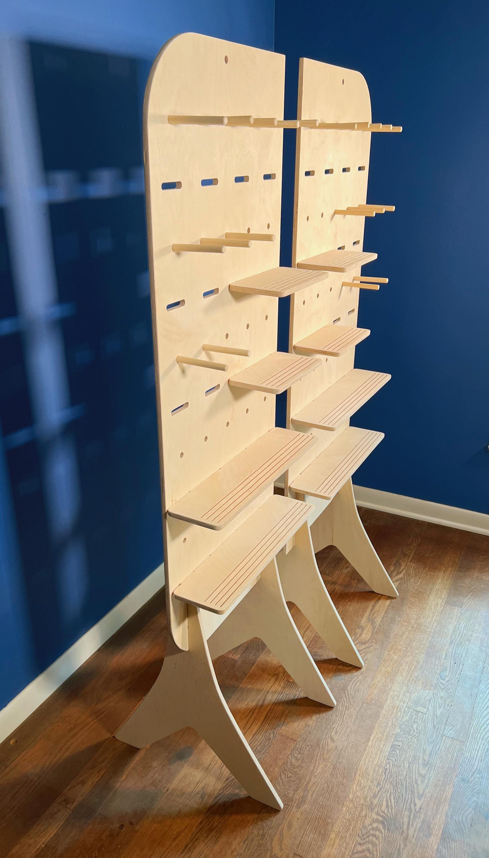 Side-by-Side Floor Display – Modular Wood Pegboard Rack with Shelves & Pegs, Flat-Pack Booth Organizer for Craft Fairs And Retail Vendors