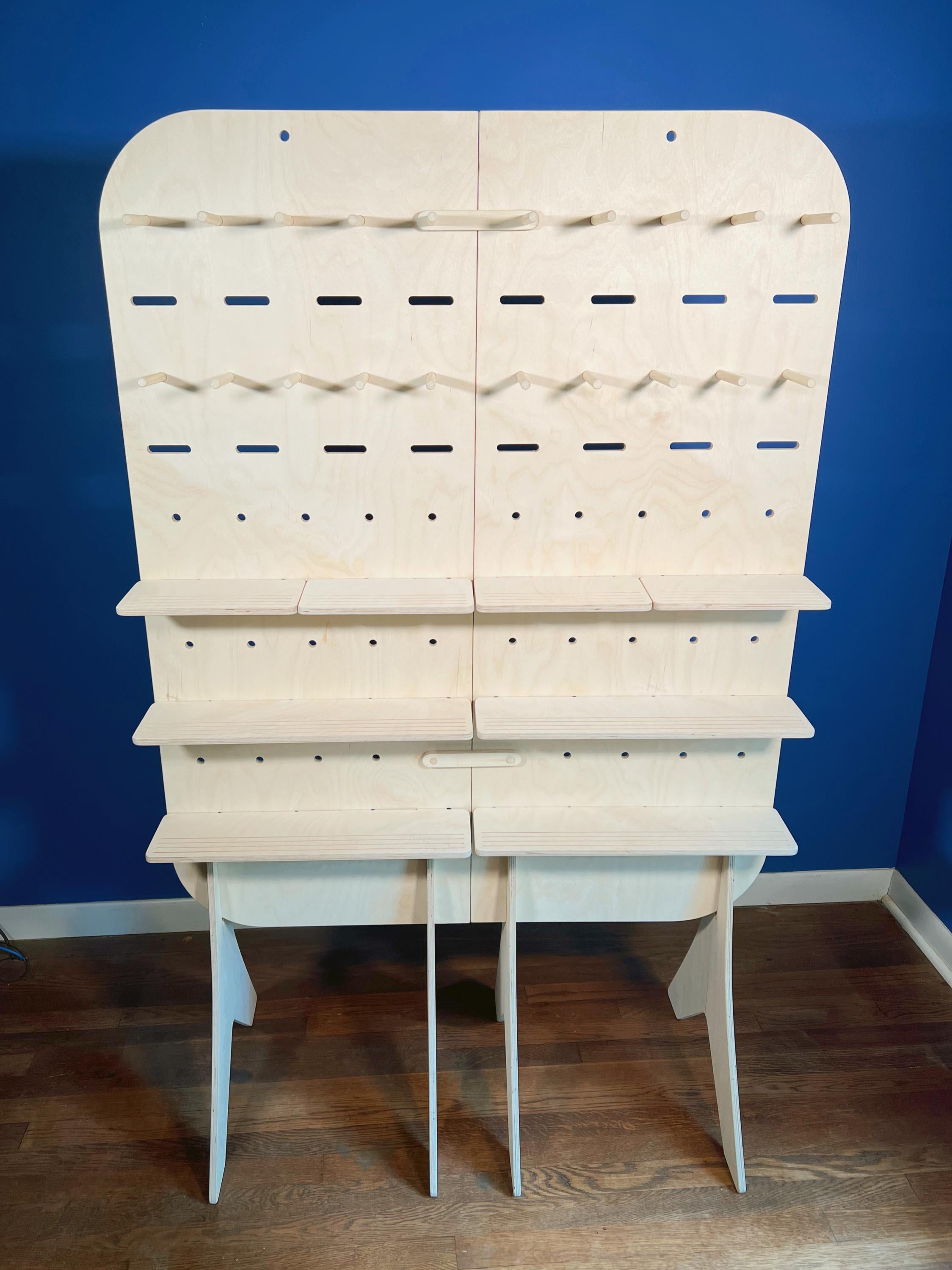 Side-by-Side Floor Display – Modular Wood Pegboard Rack with Shelves & Pegs, Flat-Pack Booth Organizer for Craft Fairs And Retail Vendors
