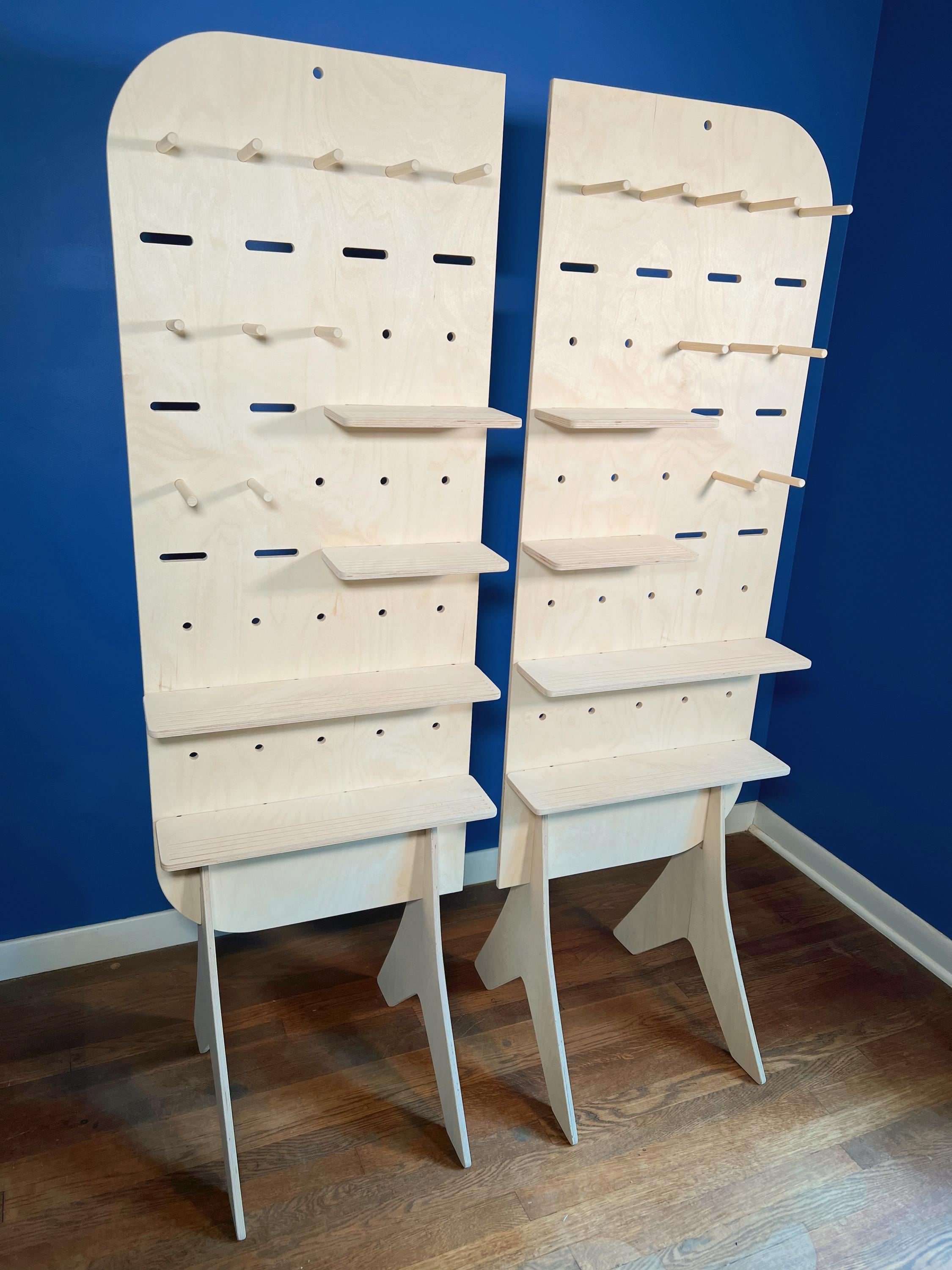 Side-by-Side Floor Display – Modular Wood Pegboard Rack with Shelves & Pegs, Flat-Pack Booth Organizer for Craft Fairs And Retail Vendors