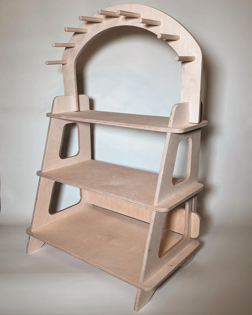 3-Tier Flat-Pack Display Shelves – Baltic Birch Rack w/ Optional Peg Arch & Hooks, Handmade Ohio Craft-Fair And Retail Vendor Stand