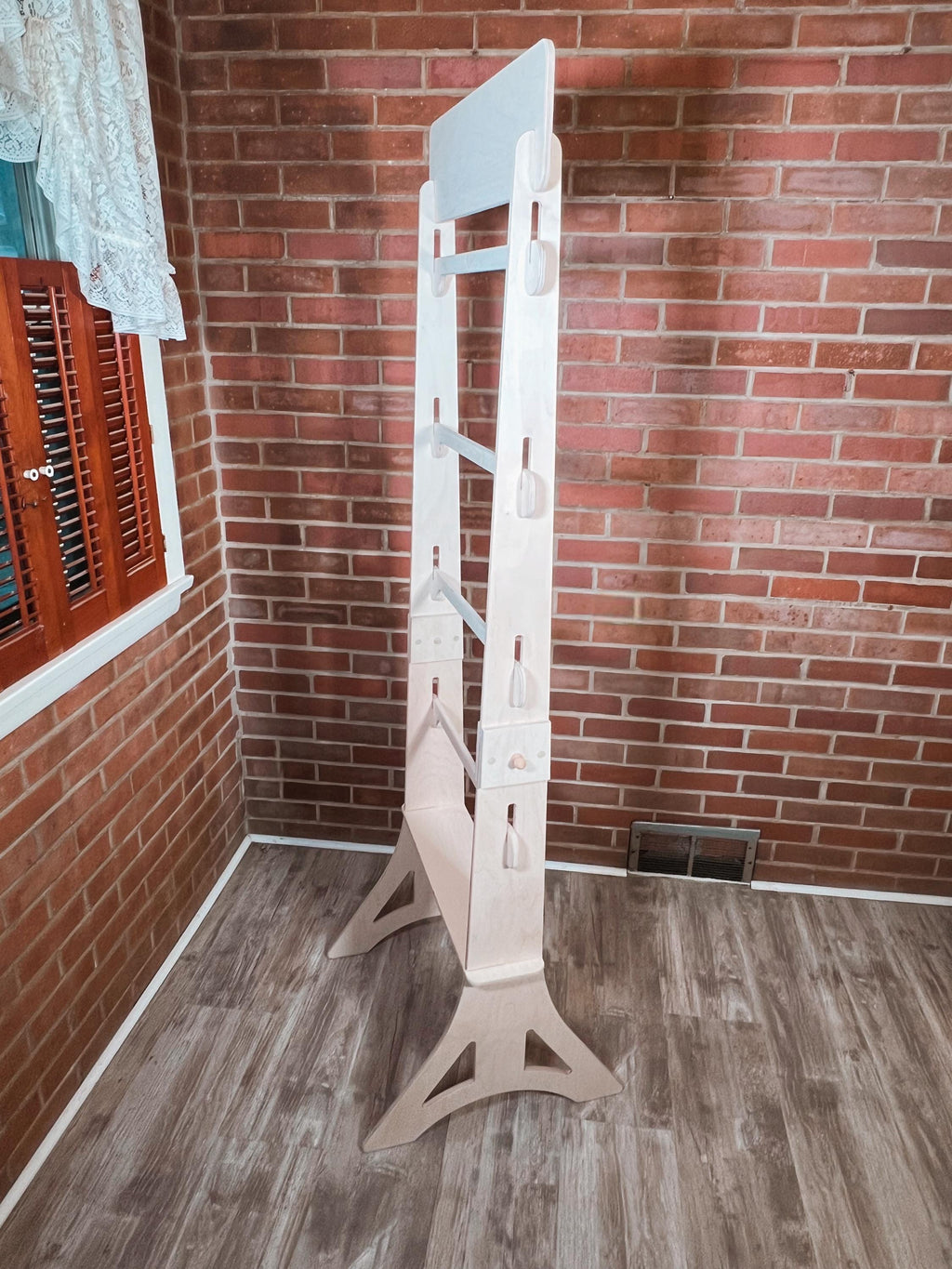 Flat pack ladder rack - Modular rack with 4 rungs & a shelf.  Display Clothing, Bibs, Scarfs, Bandanas, Collars etc. at Craft Fairs/Markets