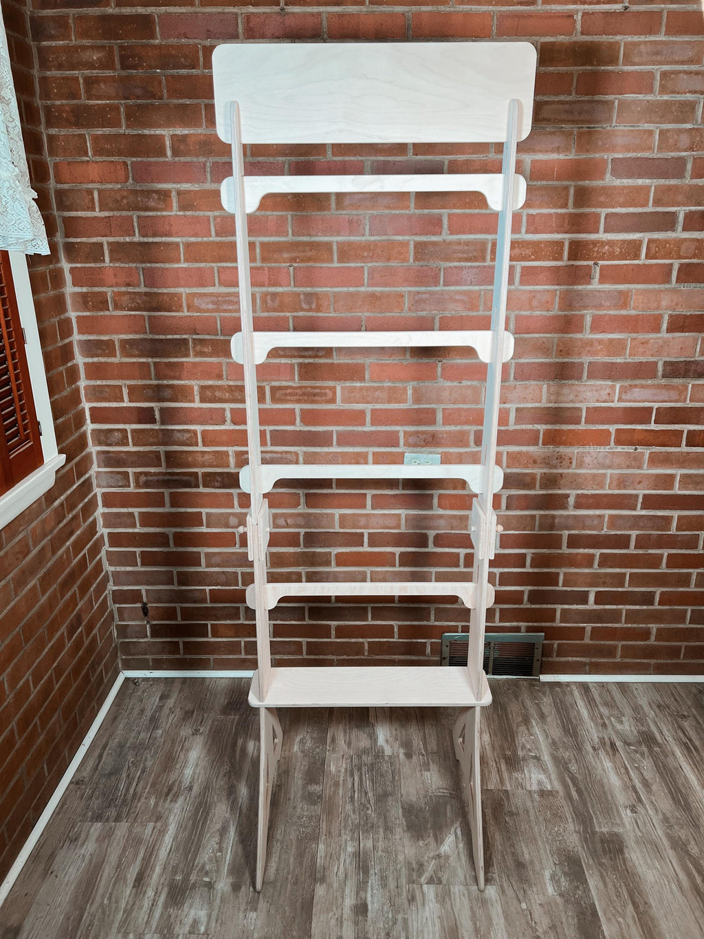Flat pack ladder rack - Modular rack with 4 rungs & a shelf.  Display Clothing, Bibs, Scarfs, Bandanas, Collars etc. at Craft Fairs/Markets