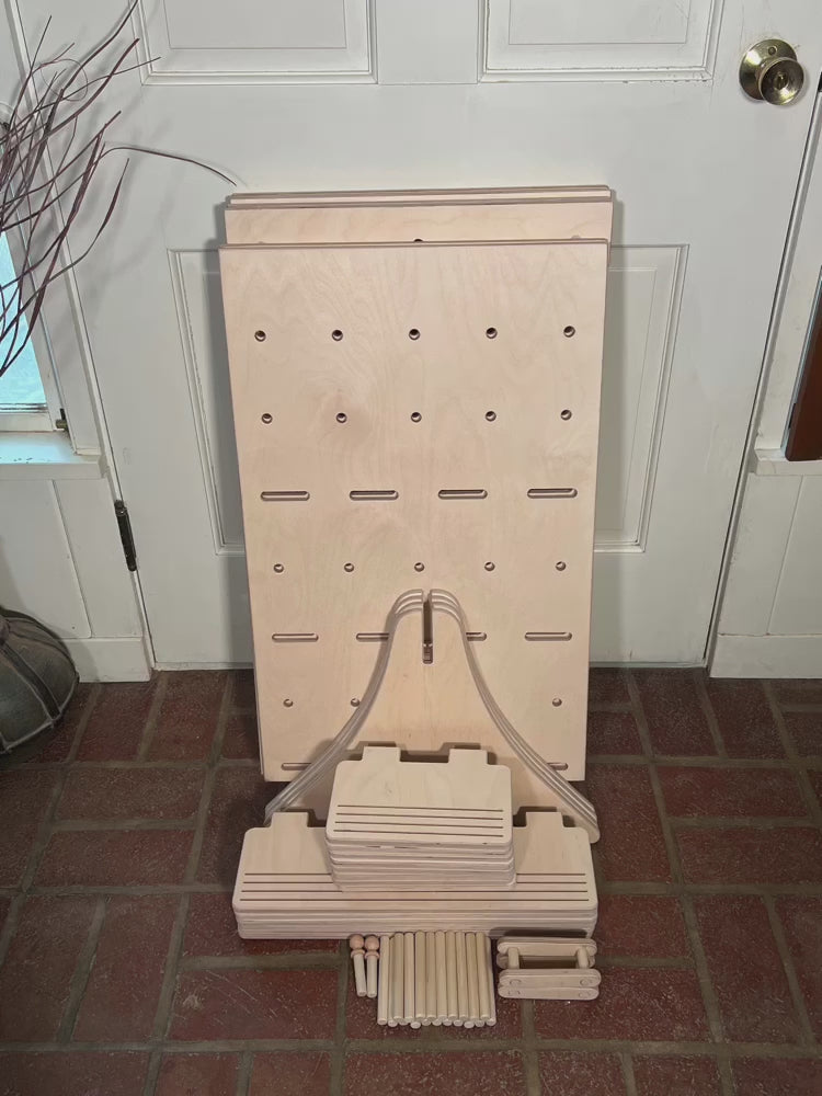 Collapsible Side-by-Side Floor Display – Modular Wood Pegboard Rack with Shelves & Pegs, Flat-Pack Exhibit for Craft Fair/Market Vendors