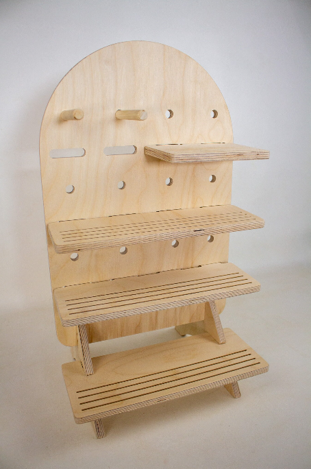 Summit Compact Tabletop Display – Handmade Wood Rack with Shelves & Pegs, Portable Flat-Pack Organizer for Vendors, Craft Fairs and Retail